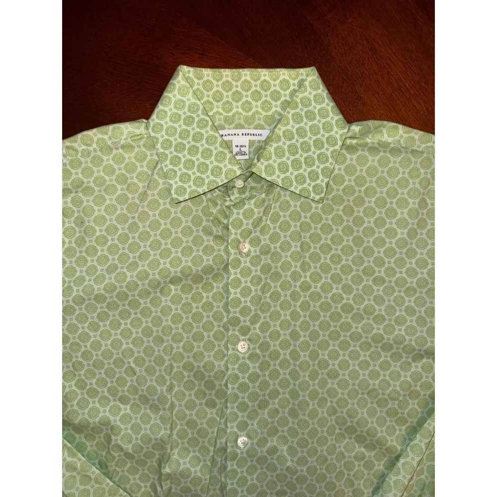 Banana Republic VTG Mens Green Geometric Patterned Size L French Cuff Y2K Retro